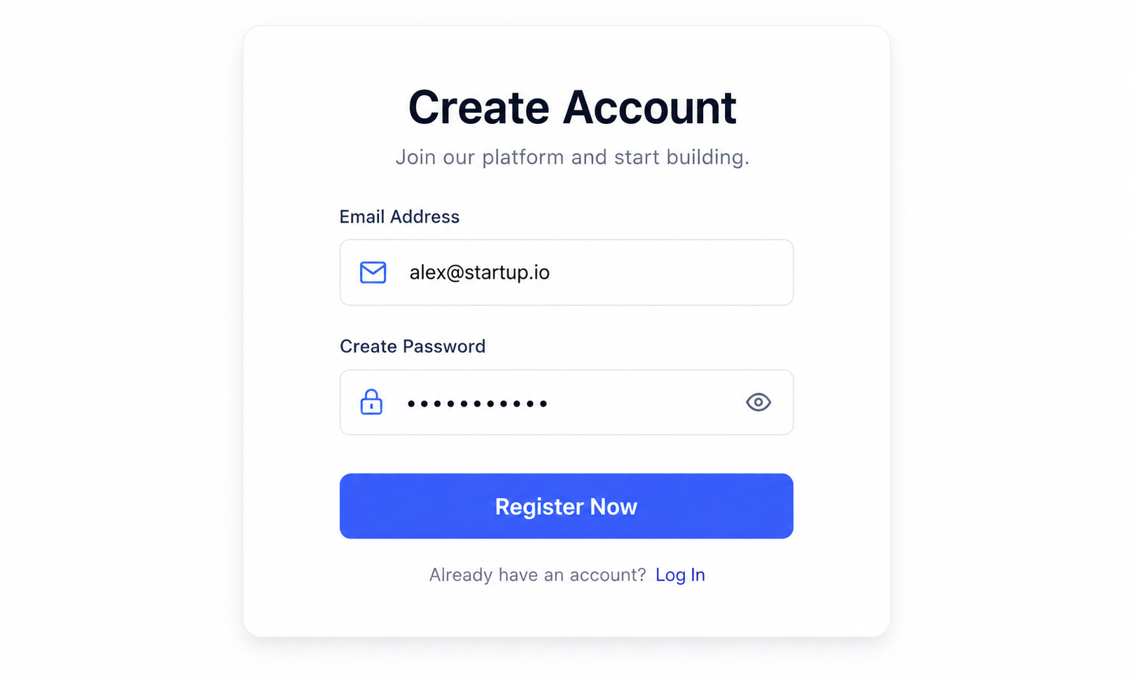 Create Account interface