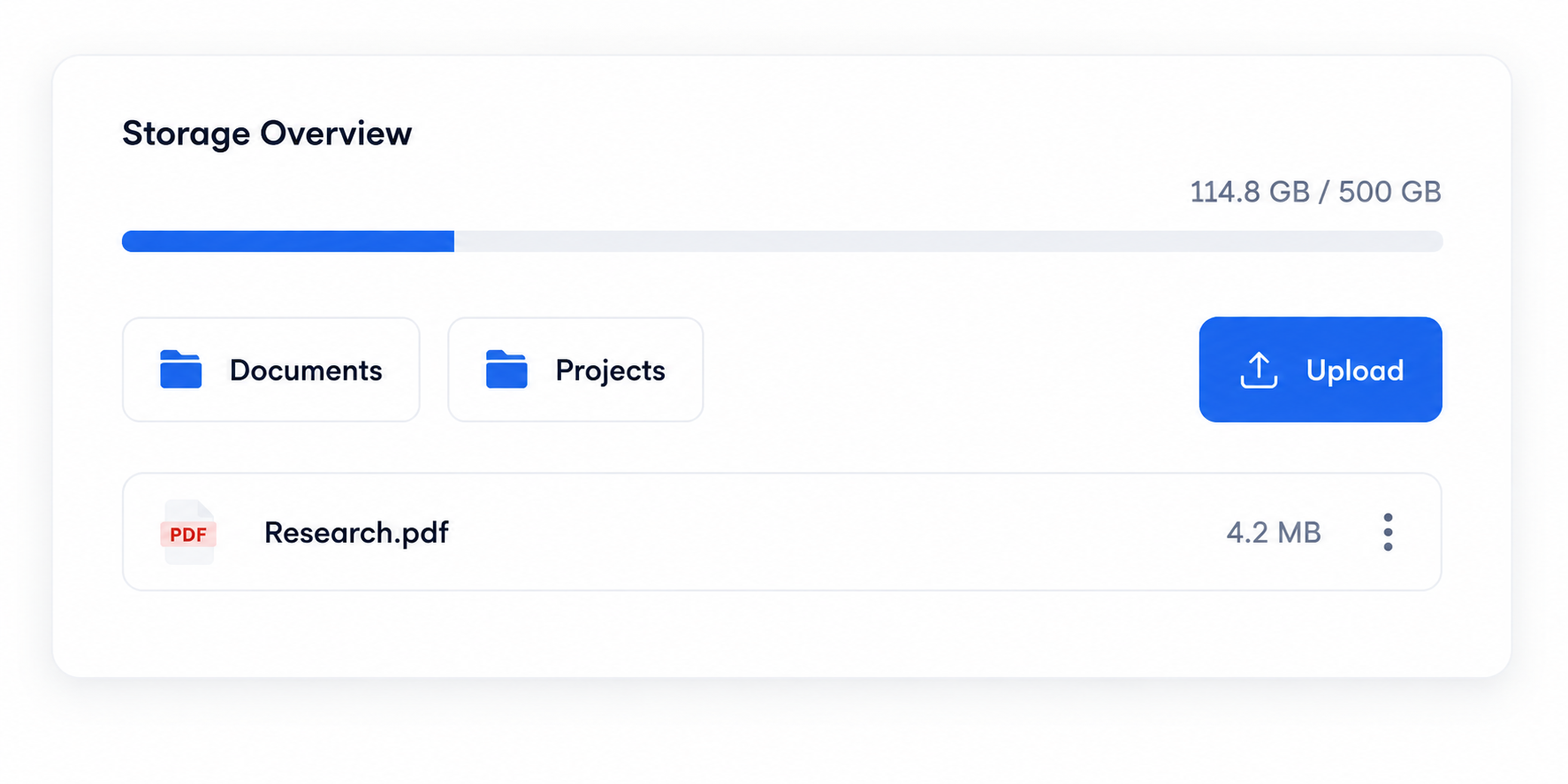 File storage dashboard interface